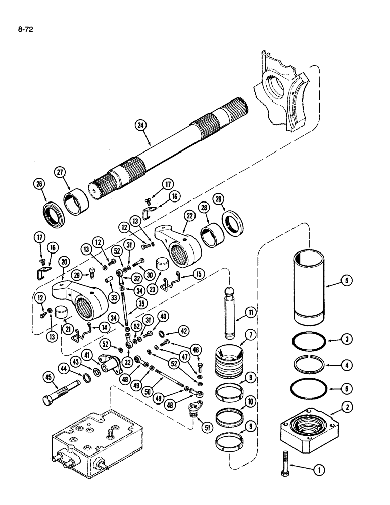 Схема запчастей Case IH 3594 - (8-072) - HITCH SYSTEM, ROCKSHAFT, POWER ARMS AND PISTONS (08) - HYDRAULICS