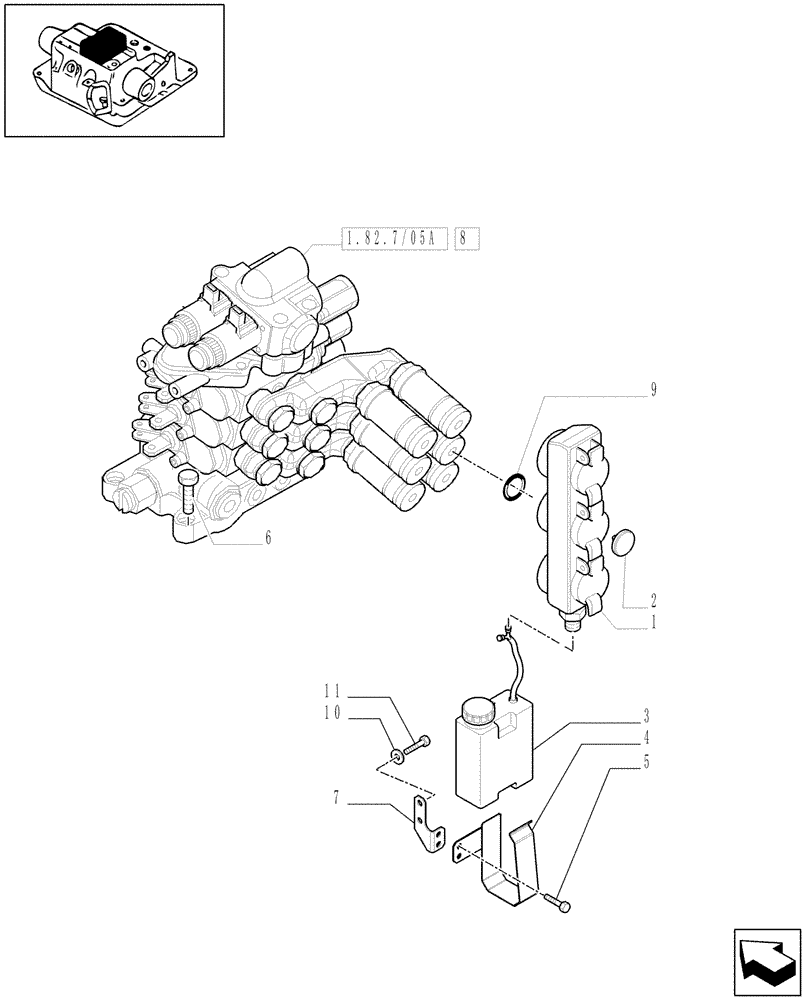 Схема запчастей Case IH MAXXUM 100 - (1.82.7/05[01A]) - 3 REMOTES FOR EDC - REMOTES AND RELATIVE PARTS - D6788 (VAR.331851) (07) - HYDRAULIC SYSTEM