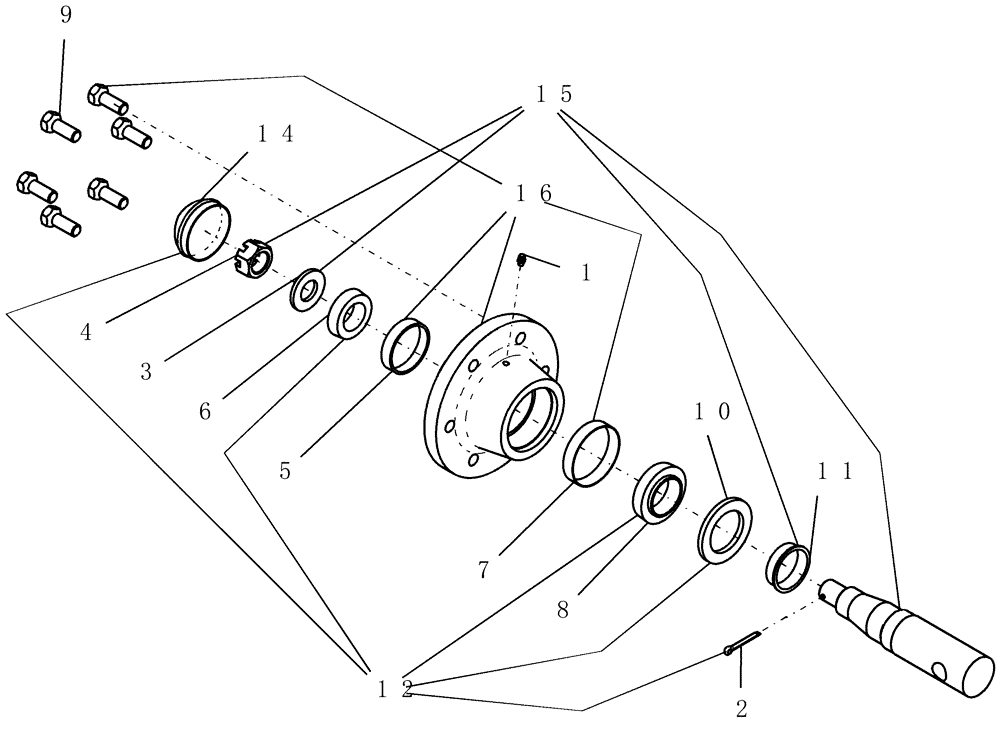 Схема запчастей Case IH ATX700 - (01.140.1) - ASSEMBLY, HUB AND SPINDLE (12) - FRAME