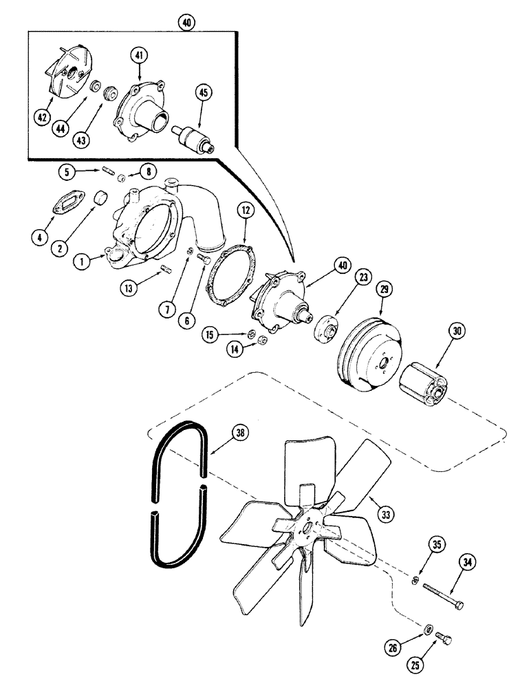 Схема запчастей Case IH 4694 - (2-010) - WATER PUMP AND FAN, 504BDTI DIESEL ENGINE (02) - ENGINE