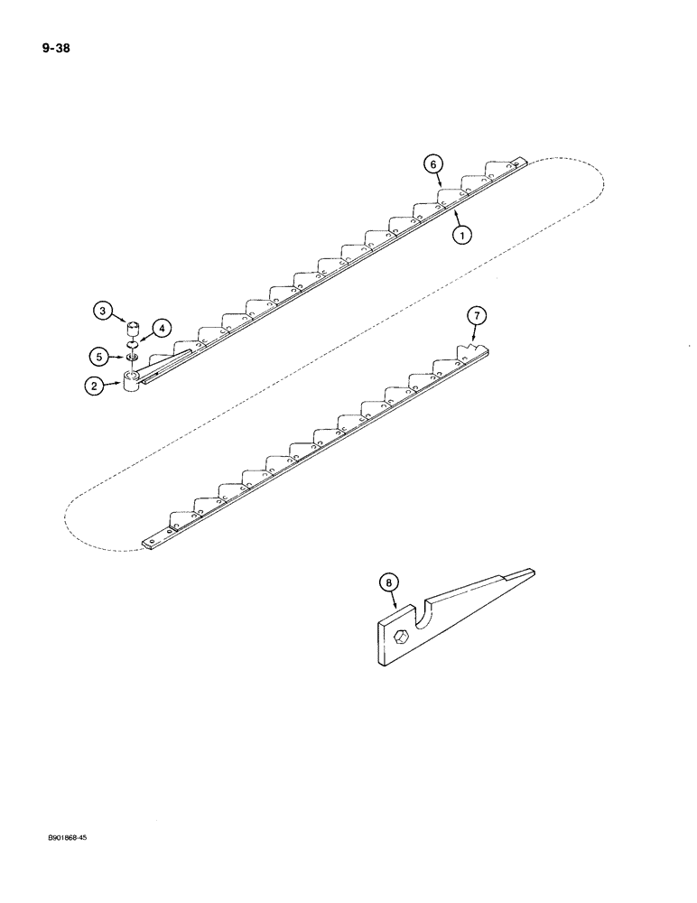 Схема запчастей Case IH 1300 - (9-38) - SEVEN FOOT KNIVES AND SECTIONS, KNIVES WITH UNDERSERRATED SECTIONS (09) - CHASSIS/ATTACHMENTS