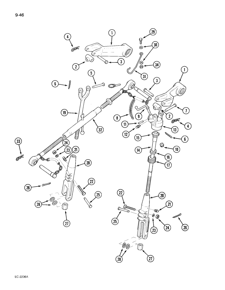 Схема запчастей Case IH 495 - (9-046) - THREE POINT HITCH, WITH TELESCOPIC LOWER LINKS (09) - CHASSIS/ATTACHMENTS