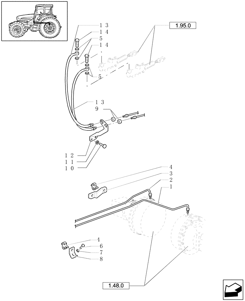 Схема запчастей Case IH JX1090U - (1.68.5/01) - BRAKE PIPING - 4WD (05) - REAR AXLE