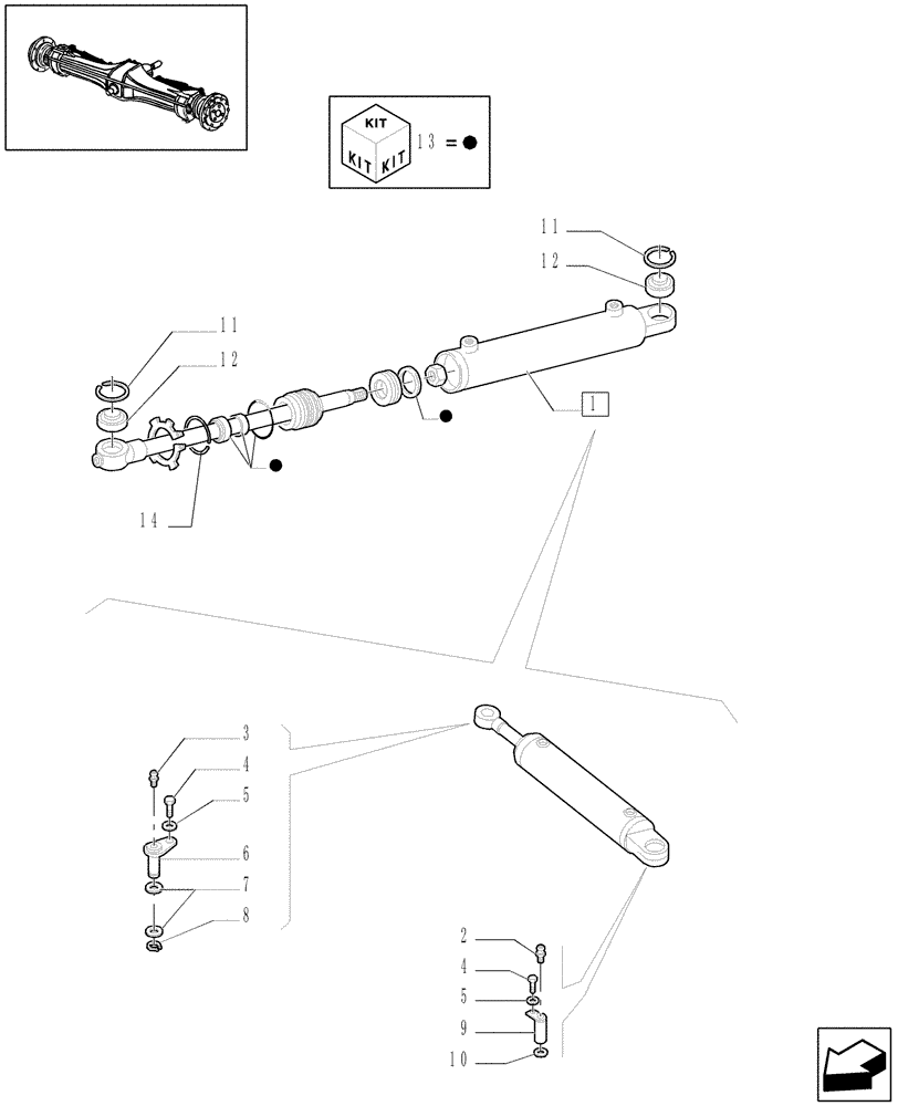 Схема запчастей Case IH JX1070U - (1.40.10/07) - (VAR.500-501) FRONT AXLE CLASS 1 WITH SECOND STEERING CYLINDER AND HYDRAULIC LOCK - CYLINDERS (04) - FRONT AXLE & STEERING