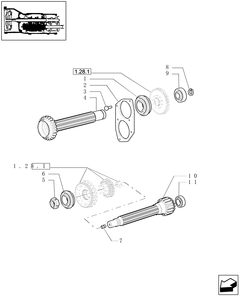 Схема запчастей Case IH JX1080U - (1.27.1[04]) - (VAR.271-272-274-276-296) (HI-LO) AND SYNCHRONIZED REVERSING GEAR - 30-40 KM/H - SHAFTS & BEARINGS (03) - TRANSMISSION