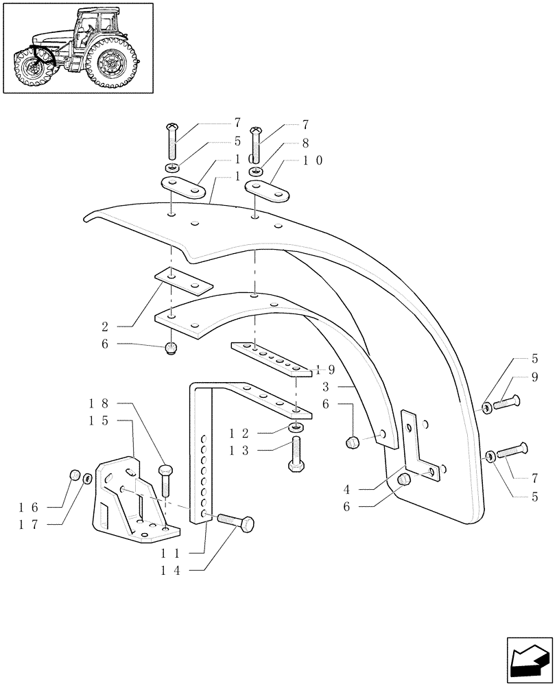 Схема запчастей Case IH JX1080U - (1.43.0/04[02]) - (VAR.495) FRONT MUDGUARDS- 4WD - SUPPORTS - ARMS (04) - FRONT AXLE & STEERING