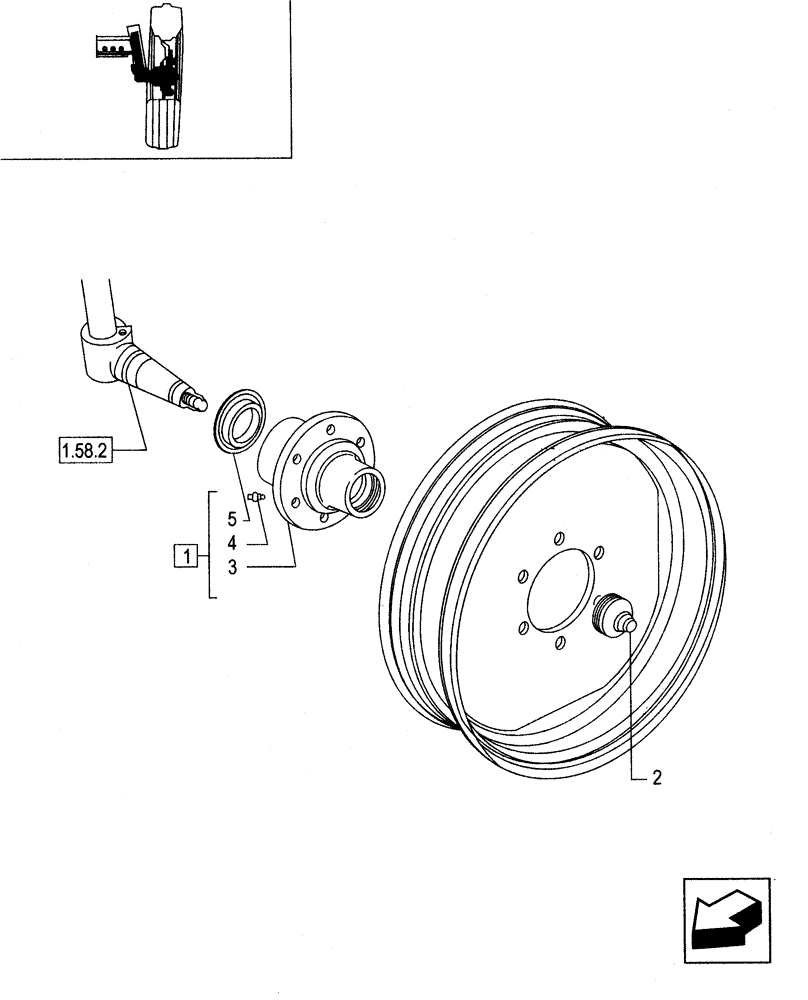 Схема запчастей Case IH JX80 - (1.58.3) - HUB AND STEERING WHEELS (04) - FRONT AXLE & STEERING