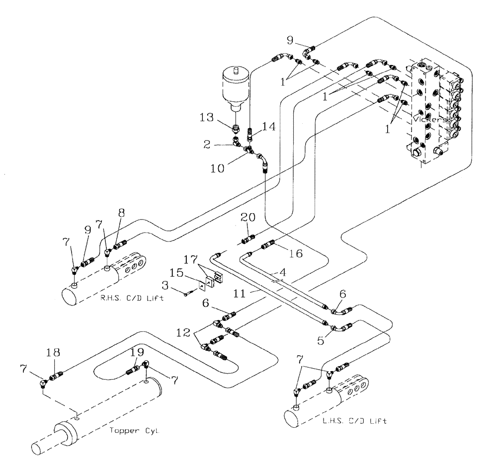 Схема запчастей Case IH 7700 - (B06[33]) - HYDRAULIC CIRCUIT {TOPPER AND CROPDIVIDER LIFT} {VICKERS} Hydraulic Components & Circuits