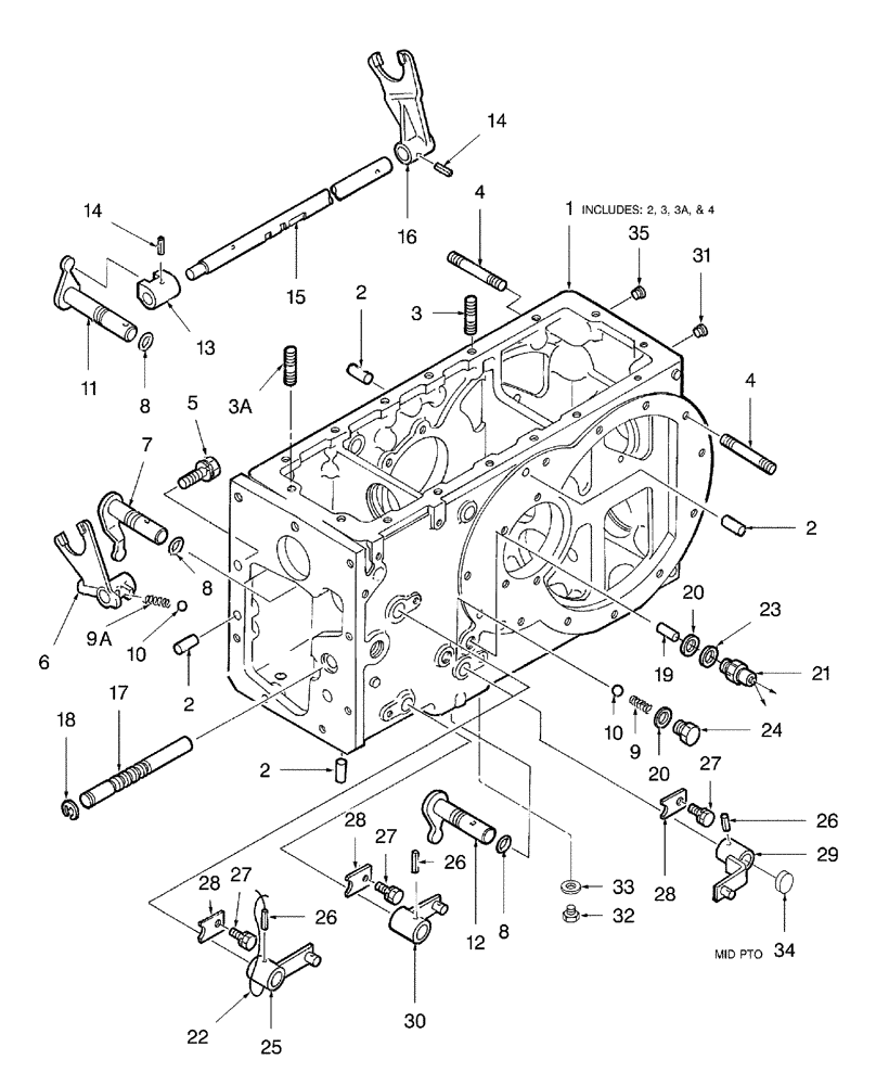 Схема запчастей Case IH D25 - (07E01) - REAR TRANSMISSION CASE & SHIFTER (03) - TRANSMISSION