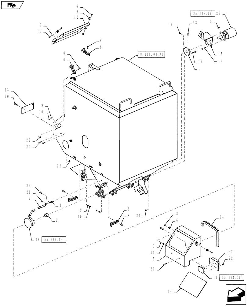 Схема запчастей Case IH 810 - (78.110.03.AB) - DOUBLE BIN, LH, WITHOUT AUGER, 50 CUBIC FEET (78) - SPRAYING