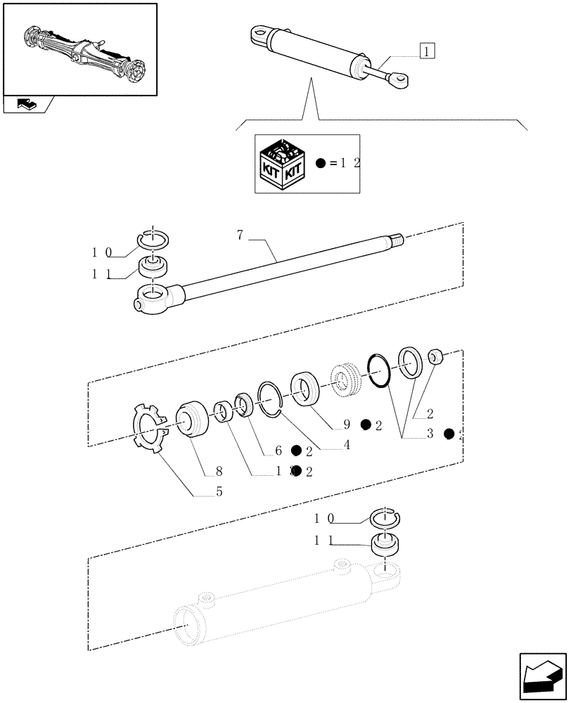 Схема запчастей Case IH FARMALL 60 - (1.40.0/12A) - HYDRAULIC STEERING CYLINDER - BREAKDOWN (04) - FRONT AXLE & STEERING