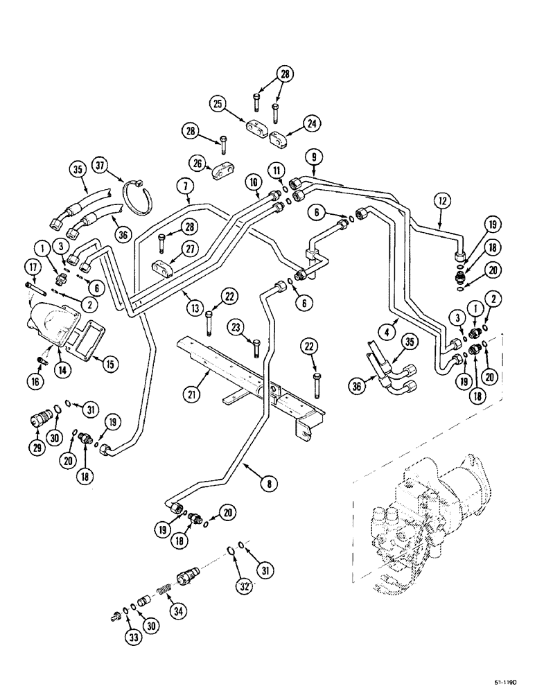 Схема запчастей Case IH 5150 - (8-104) - DRAFT CONTROL PIPING (08) - HYDRAULICS