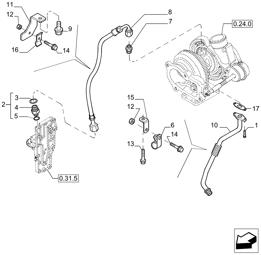 Схема запчастей Case IH P85 - (0.30.5[01]) - PIPING - ENGINE OIL - P85 (02) - ENGINE