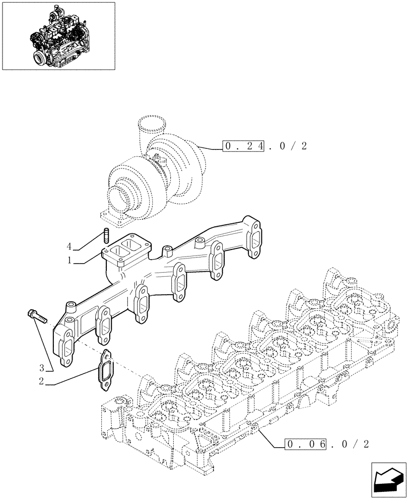 Схема запчастей Case IH MXU115 - (0.07.7/02) - EXHAUST MANIFOLD (01) - ENGINE