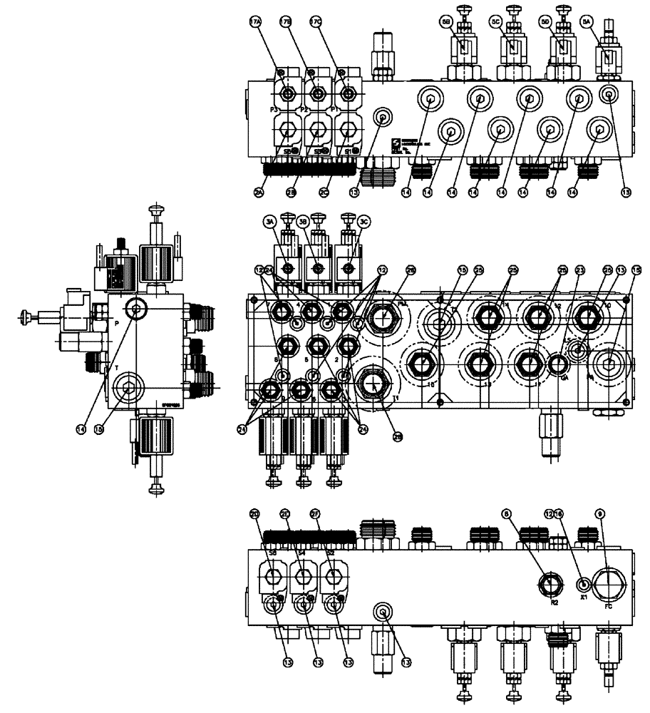 Схема запчастей Case IH FLX810 - (07-015[02]) - VALVE BLOCK, TRIPLE PIN , W/ AUGER Hydraulic Components