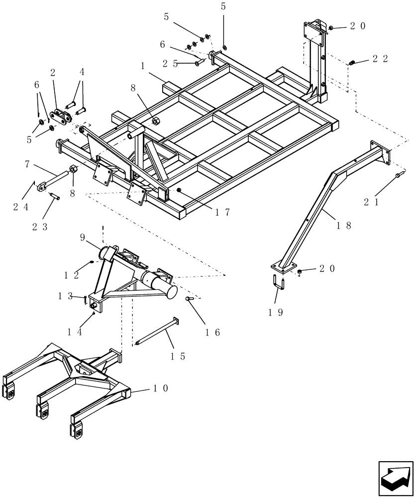 Схема запчастей Case IH ATX - (09-30) - WING FRAMES (OUTER) WITH ROCKSHAFT & WHEEL GANGS, 4010, 4 RANK, 5 PLEX (09) - CHASSIS