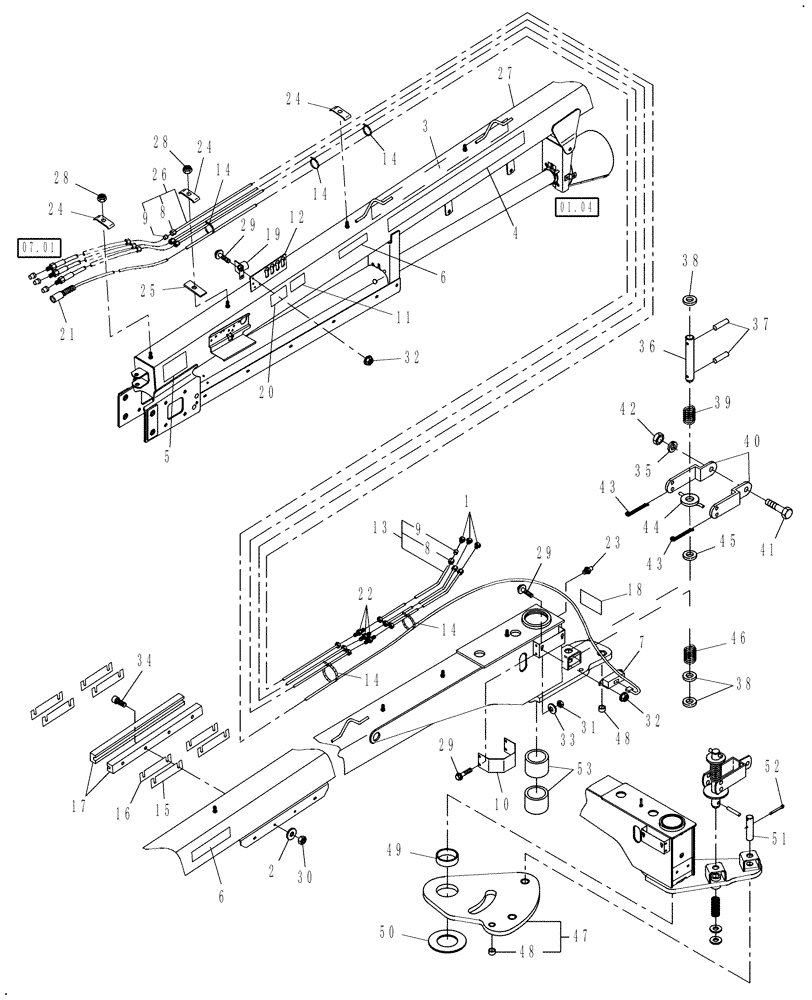 Схема запчастей Case IH DCX131F - (12.05) - SWIVEL HITCH TONGUE (12) - MAIN FRAME