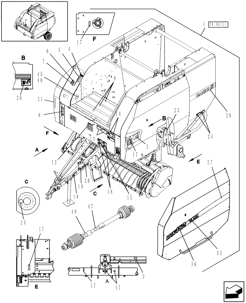 Схема запчастей Case IH RBX452 - (08.96[2]) - DECALS, LH, NORTH AMERICA (08) - SHEET METAL/DECALS