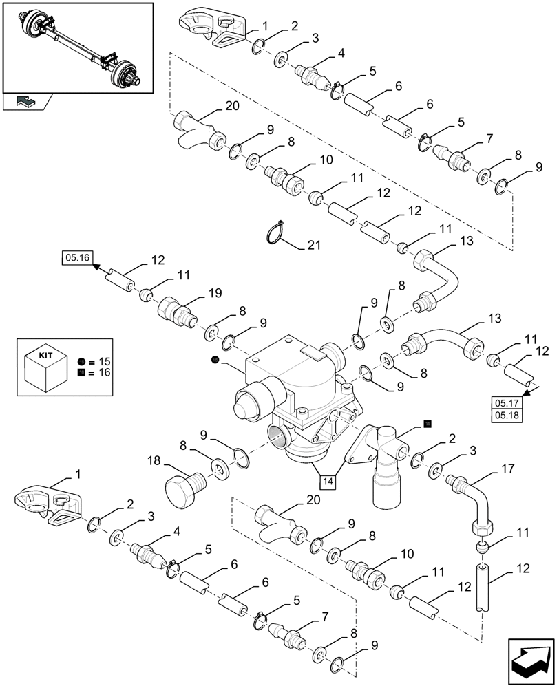 Схема запчастей Case IH LB333R - (05.15[01]) - PNEUMATIC BRAKES, BRAKE VALVE (05) - AXLE