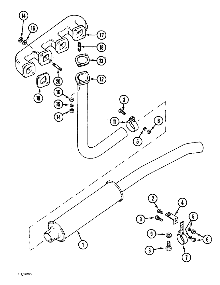 Схема запчастей Case IH 3220 - (2-038) - UNDERSLUNG EXHAUST (02) - ENGINE