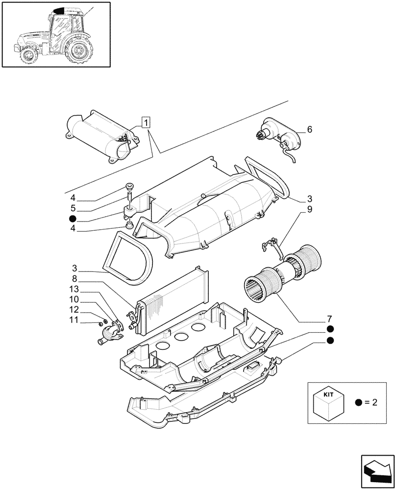 Схема запчастей Case IH JX1075N - (1.92.94/ A[01]) - CAB - HEATING SYSTEM - BREAKDOWN (10) - OPERATORS PLATFORM/CAB