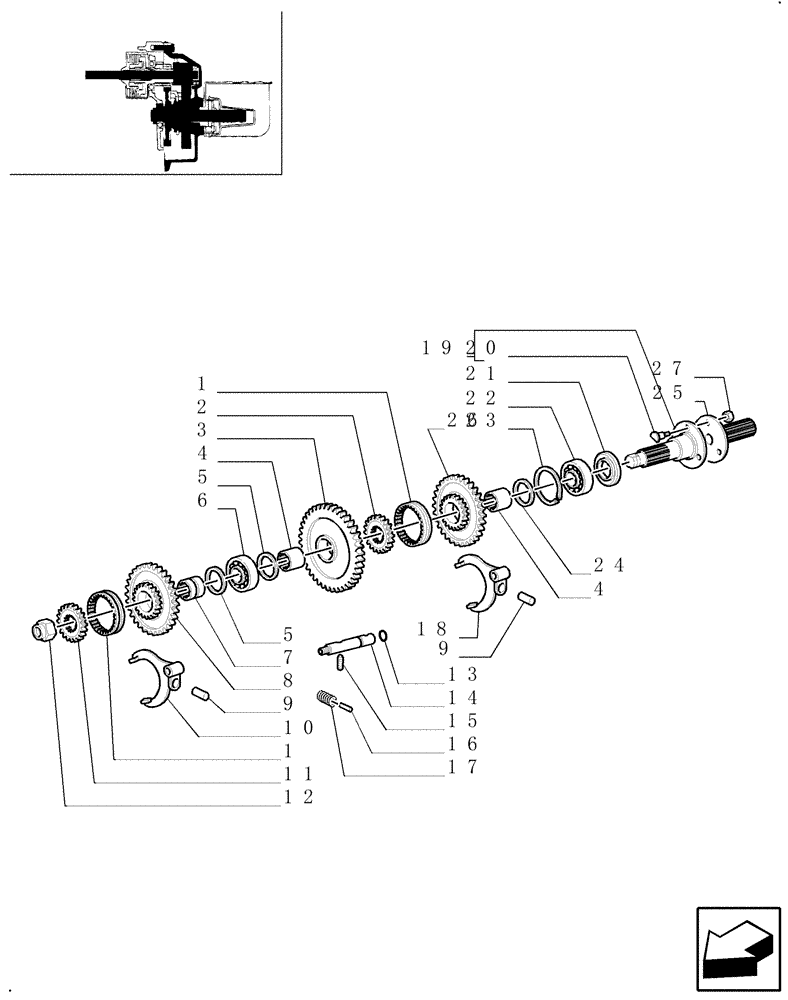 Схема запчастей Case IH JX70U - (1.80.1/11[02]) - (VAR.817) POWER TAKE-OFF 540-750-1000 RPM - SHAFT, GEARS, FORK (07) - HYDRAULIC SYSTEM