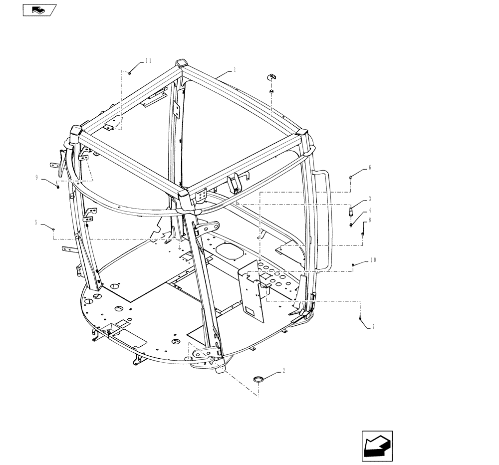 Схема запчастей Case IH QUADTRAC 500 - (90.150.05) - CAB FRAME, SUSPENDED (90) - PLATFORM, CAB, BODYWORK AND DECALS