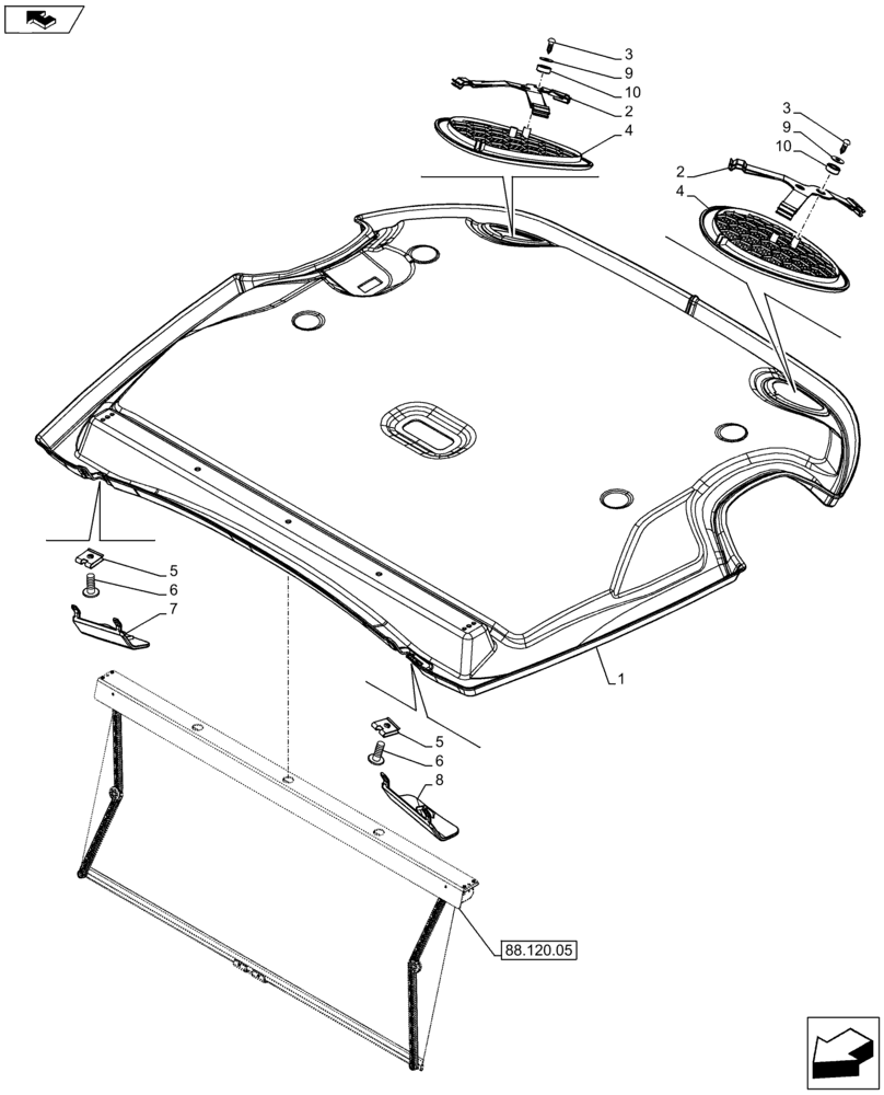 Схема запчастей Case IH FARMALL 75C - (90.160.03[01]) - CAB HEADLINER - END YR 05-DEC-2012 (90) - PLATFORM, CAB, BODYWORK AND DECALS