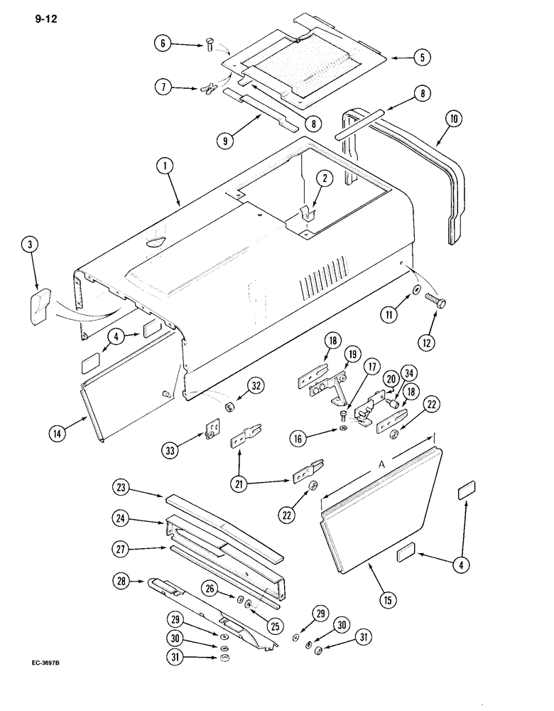 Схема запчастей Case IH 995 - (9-012) - HOOD AND SIDE PANELS, TRACTOR WITHOUT CAB (09) - CHASSIS/ATTACHMENTS