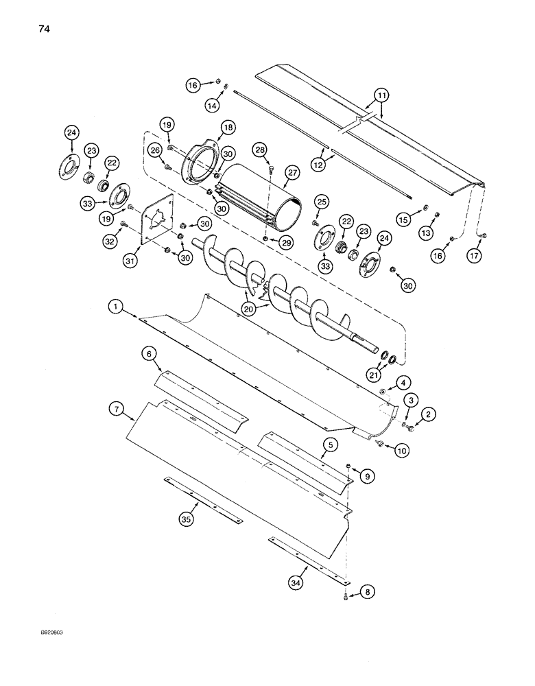 Схема запчастей Case IH 1640 - (74) - TAILINGS AUGER TROUGH, EXTENDED LENGTH CLEANING SYSTEM (66) - THRESHING