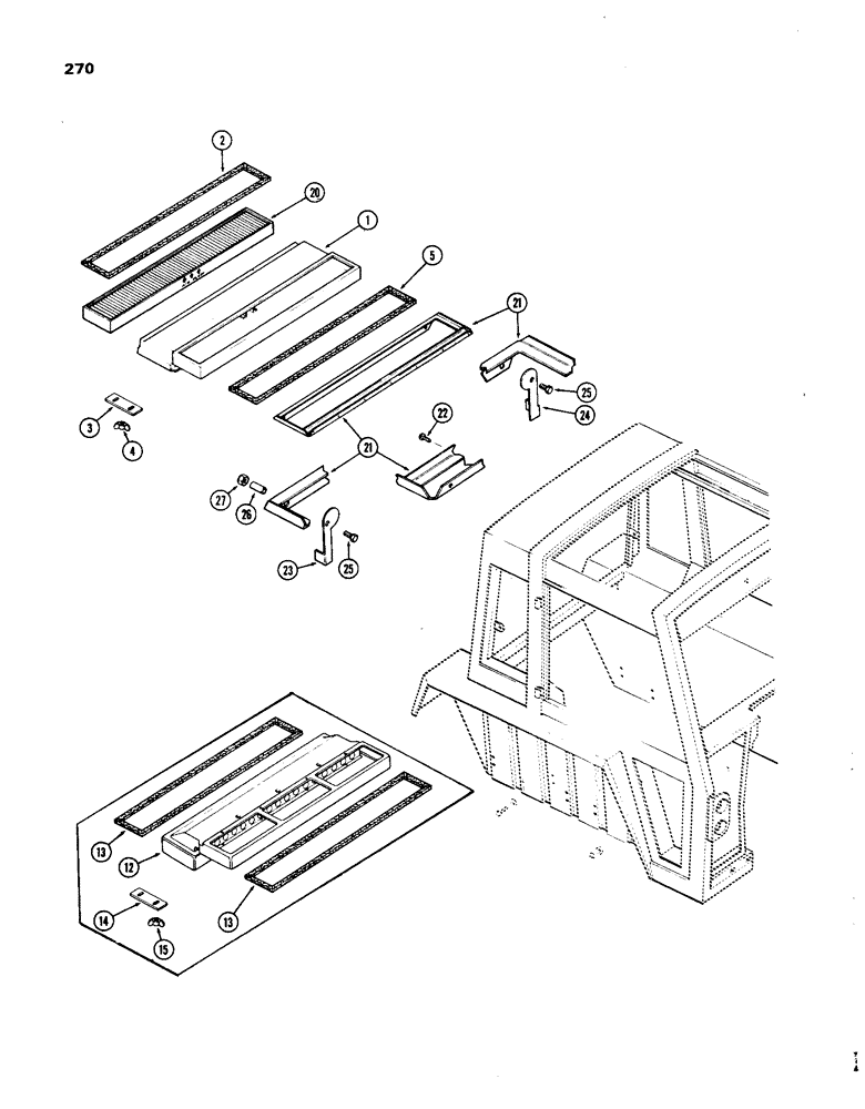 Схема запчастей Case IH 1270 - (270) - CAB, AIR FILTER, USED PRIOR TO CAB SERIAL NUMBER 7814176 (09) - CHASSIS/ATTACHMENTS