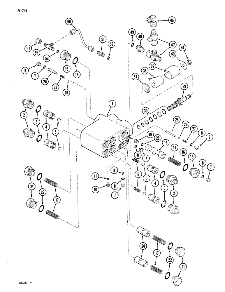 Схема запчастей Case IH 1640 - (5-76) - SELECTOR VALVE, POWER GUIDE AXLE, PIN JJC0034001 AND AFTER (04) - STEERING