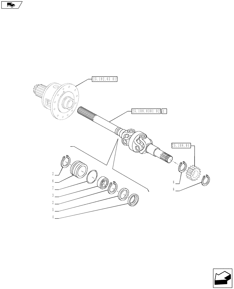 Схема запчастей Case IH PUMA 170 - (25.108.0301[01]) - 4WD FRONT AXLE WITH BRAKE - AXLE SHAFT ARTICULATED (VAR.728195-728212) (25) - FRONT AXLE SYSTEM