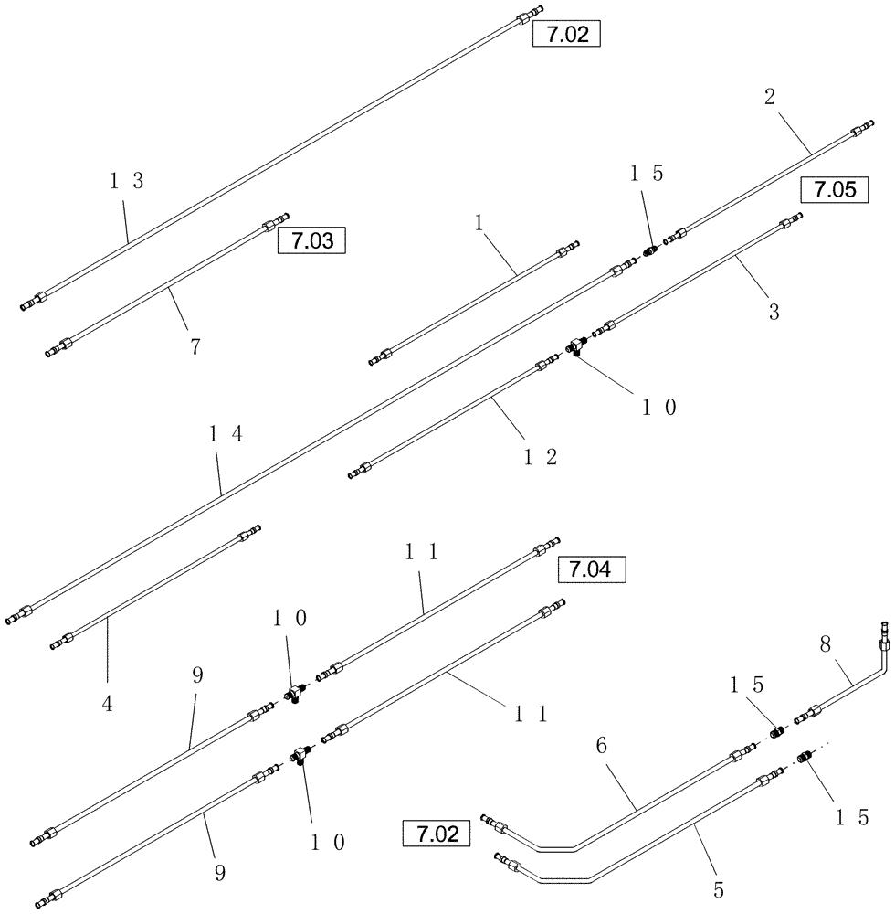 Схема запчастей Case IH DHX361 - (7.09[5]) - STEEL LINES, 36 FT (07) - HYDRAULICS