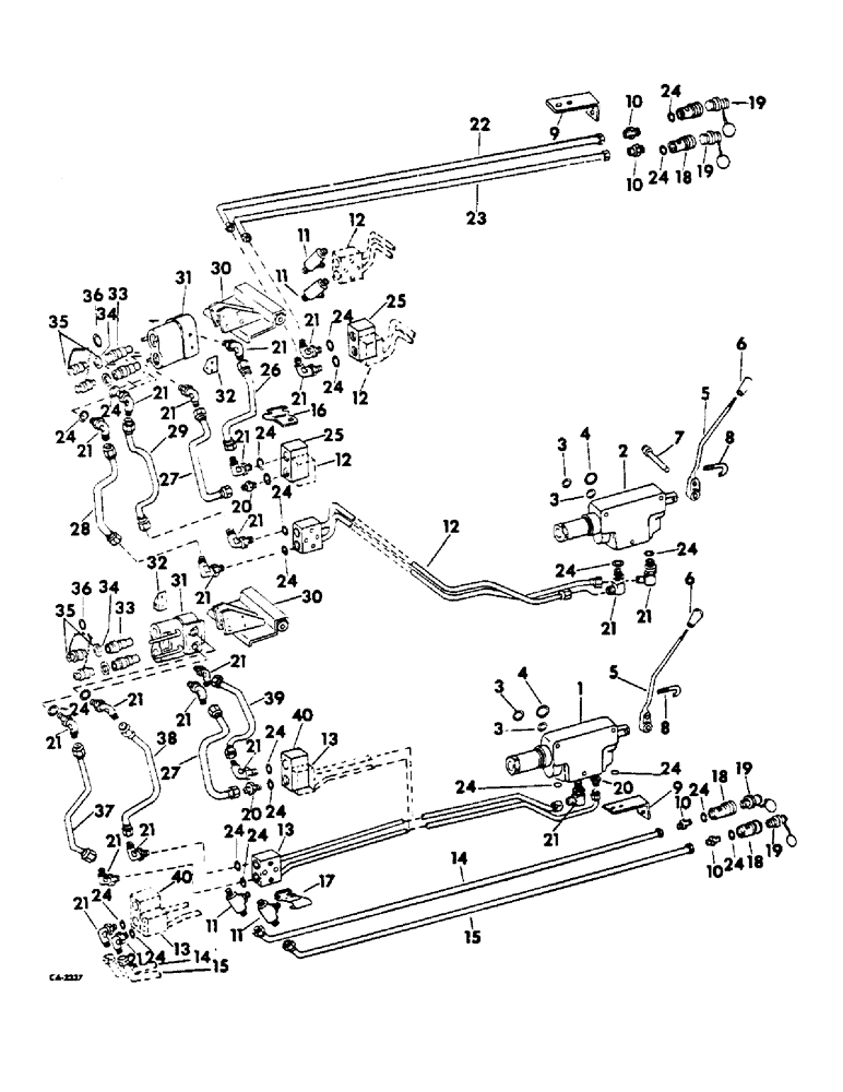 Схема запчастей Case IH 544 - (F-44) - HYDRAULICS SYSTEM, AUXILIARY VALVES AND TUBES, FARMALL TRACTORS WITH SERIAL NO. 14690 AND ABOVE (07) - HYDRAULIC SYSTEM