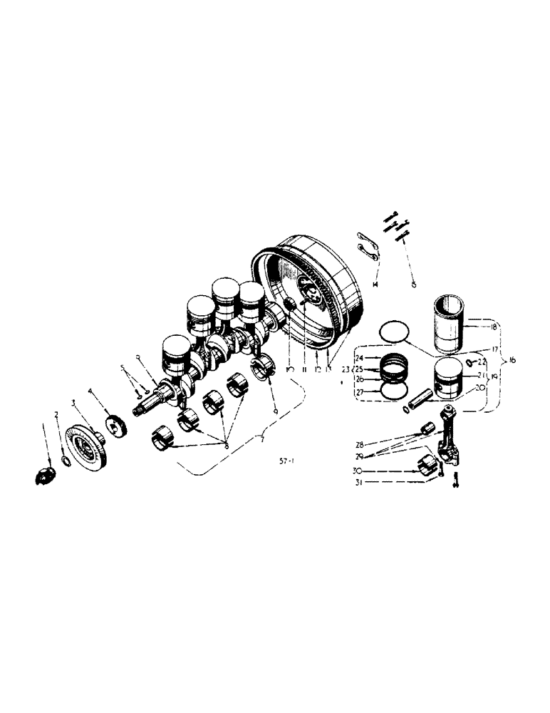 Схема запчастей Case IH 444 - (1-07) - CRANKSHAFT, FLYWHEEL, CONNECTING RODS AND PISTONS (02) - ENGINE