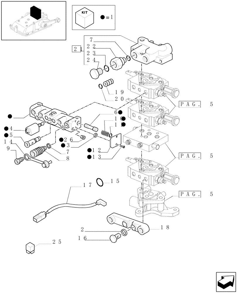 Схема запчастей Case IH JX1095N - (1.82.7/03[07]) - (VAR.390/1-399-498-498/1) 3 REM VALVES W/FLOW-RATE REG. AND HYD. DIVIDER - QUICK COUPLINGS - D5484 (07) - HYDRAULIC SYSTEM