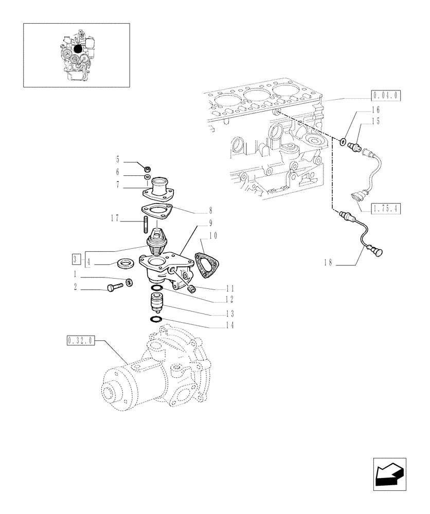 Схема запчастей Case IH JX1095N - (0.32.6) - THERMOSTAT (01) - ENGINE