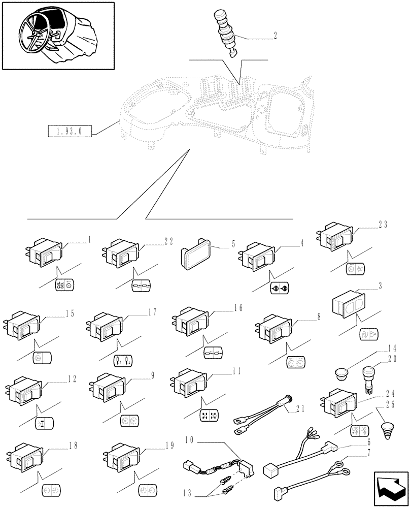 Схема запчастей Case IH PUMA 210 - (1.91.1[02]) - SWITCHES AND RELATED PARTS (10) - OPERATORS PLATFORM/CAB