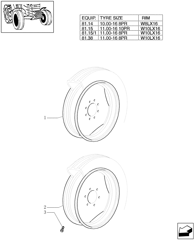 Схема запчастей Case IH MXU115 - (81.00) - 2WD FRONT WHEELS (11) - WHEELS/TRACKS