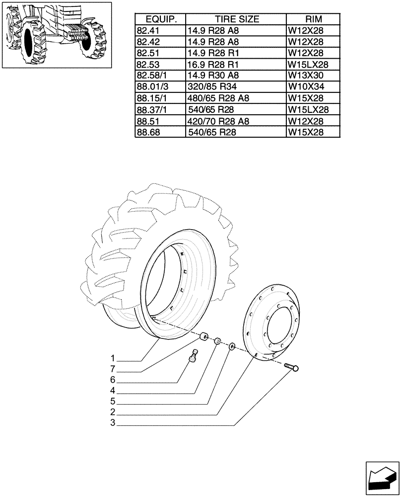 Схема запчастей Case IH MAXXUM 120 - (82.00[03]) - 4WD DRIVING WHEELS (11) - WHEELS/TRACKS