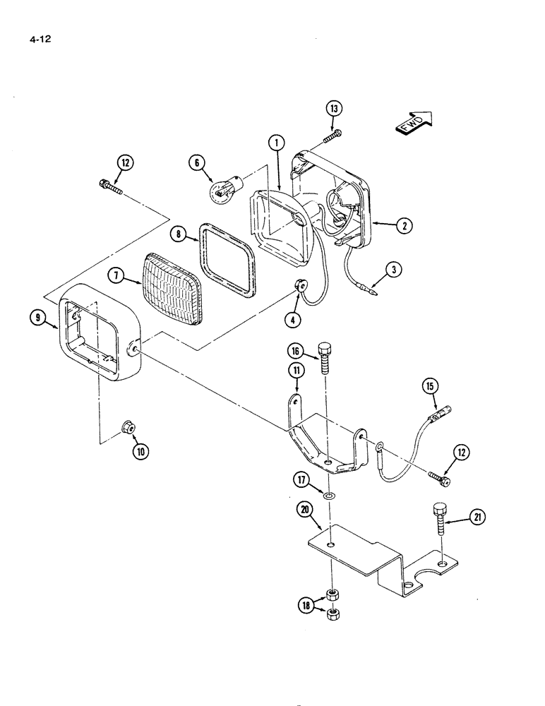 Схема запчастей Case IH 1130 - (4-12) - REAR WORK LAMP (04) - ELECTRICAL SYSTEMS