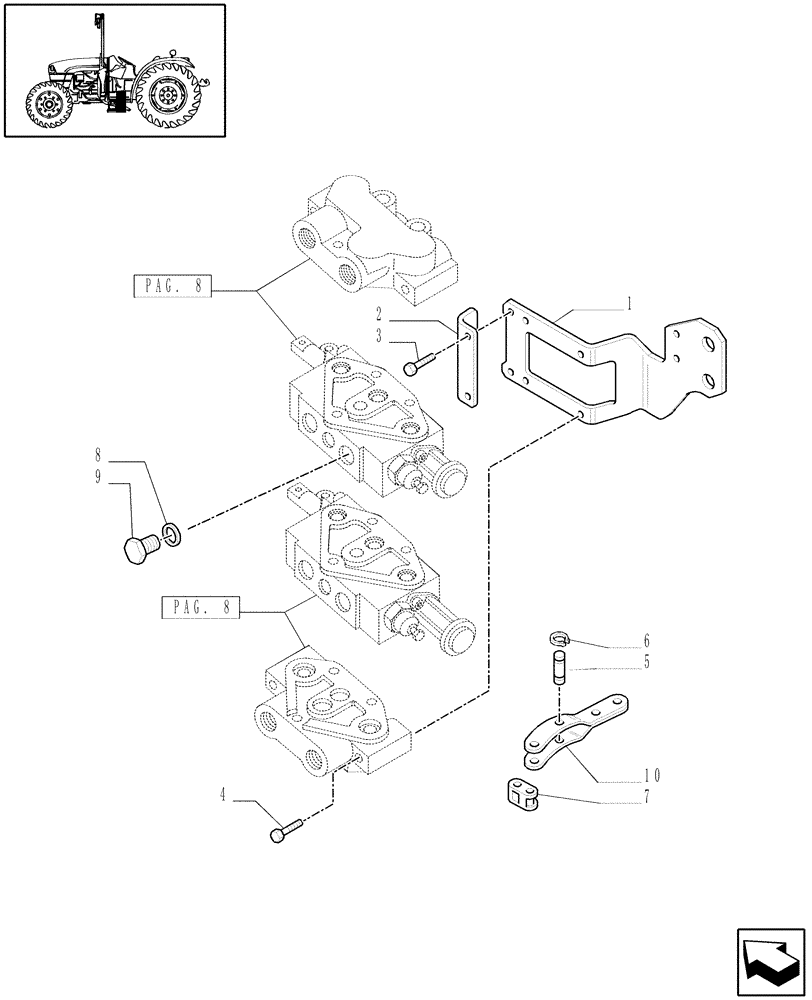 Схема запчастей Case IH JX1060C - (1.82.7/08[09]) - (VAR.124-125-157-159) 2 CONTROL VALVES WITH JOYSTICK - D5484 (07) - HYDRAULIC SYSTEM