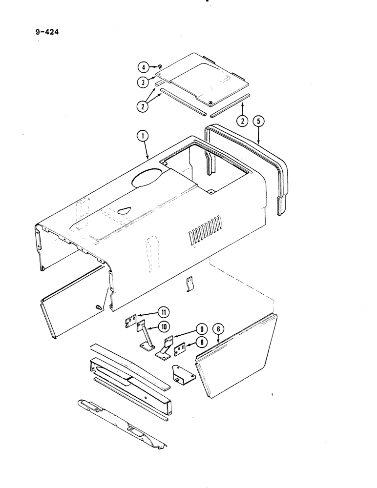 Схема запчастей Case IH 485 - (9-424) - HOOD AND PANELS (09) - CHASSIS/ATTACHMENTS