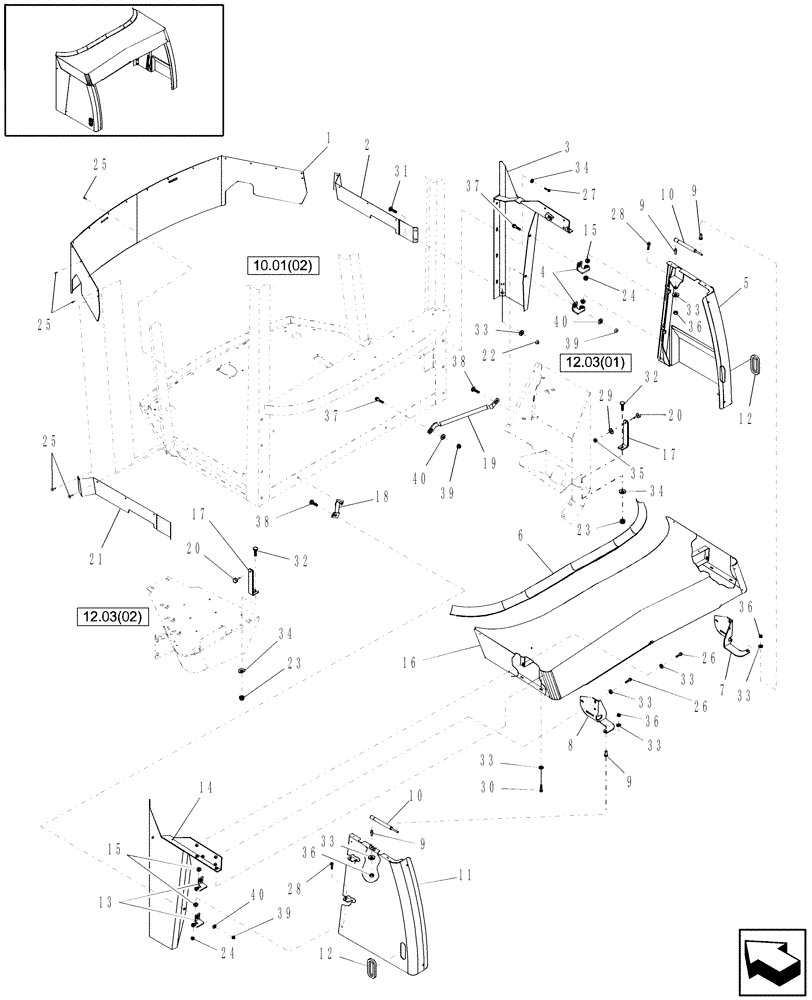 Схема запчастей Case IH WDX1202S - (08.01[2]) - SHIELDING, FRONT (08) - SHEET METAL