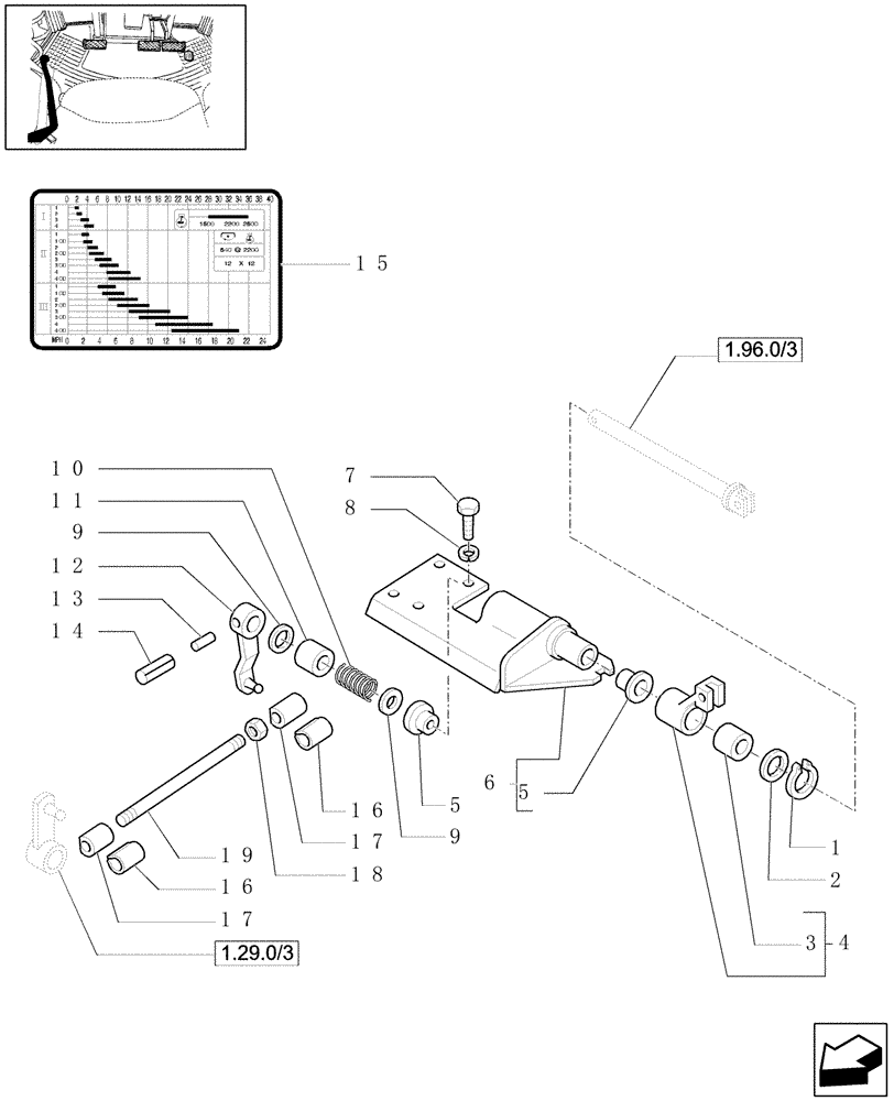 Схема запчастей Case IH JX1070U - (1.34.2/03) - (VAR.271-272-274-276-296) (HI-LO) AND SYNCHRON. REVERSING GEAR - 30-40 KM/H - CROSS-PIECE AND PARTS (04) - FRONT AXLE & STEERING