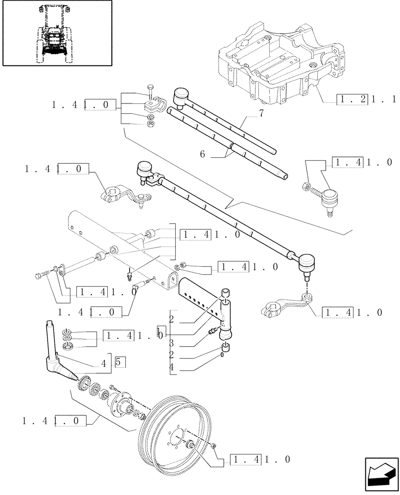 Схема запчастей Case IH JX1060C - (1.41.0/01) - (VAR.582) FRONT AXLE - 2WD - LOW PROFILE - TIE ROD AND END (04) - FRONT AXLE & STEERING