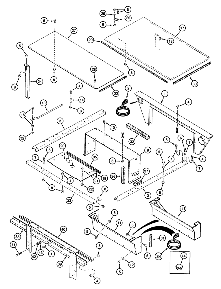 Схема запчастей Case IH 2155 - (9F-06) - ENGINE AND RADIATOR SHIELDS, REAR ACCESS DOOR AND SUPPORTS (12) - CHASSIS