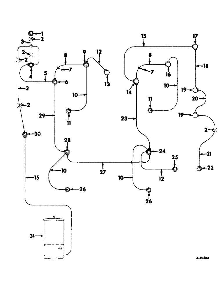 Схема запчастей Case IH 430 - (E-77) - AUTOMATIC LUBRICATION ATTACHMENT VALVES, TUBING & FITTINGS - FOR TWINE BALERS ONLY 