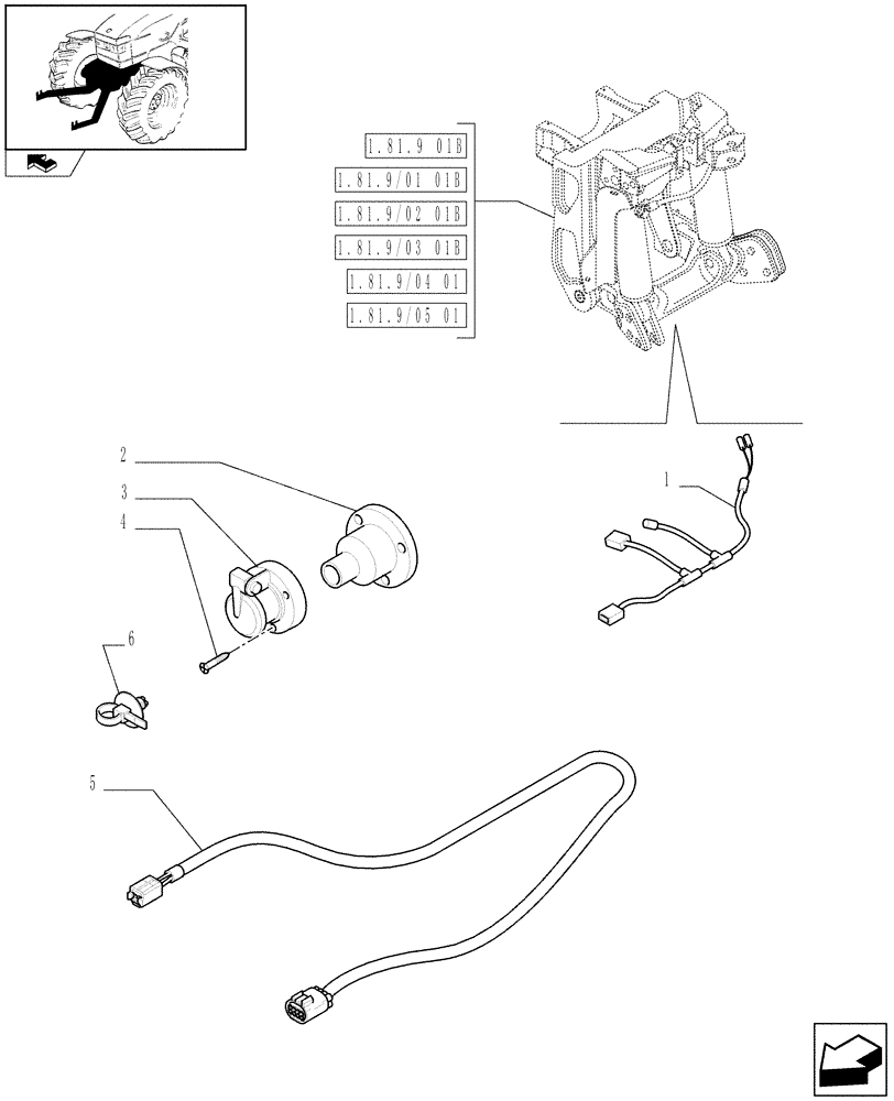 Схема запчастей Case IH PUMA 195 - (1.75.4/06) - (VAR.087/1-088-089-090-091-092) FRONT HPL - CABLES AND SOCKET (06) - ELECTRICAL SYSTEMS